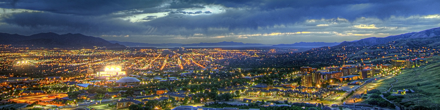 Photo of the University of Utah campus at dusk