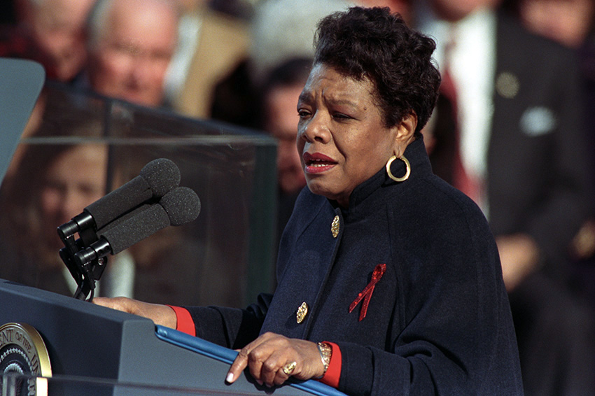 A photo of Maya Angelou at the 1993 presidential inauguration