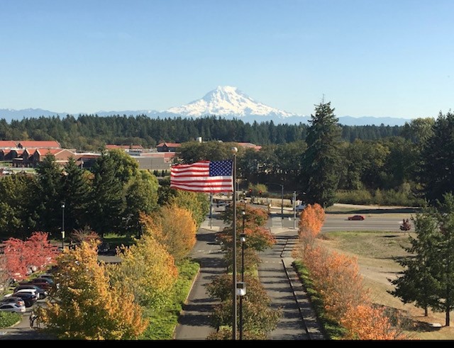 A view from the military base facilities in Madigan, Washington.