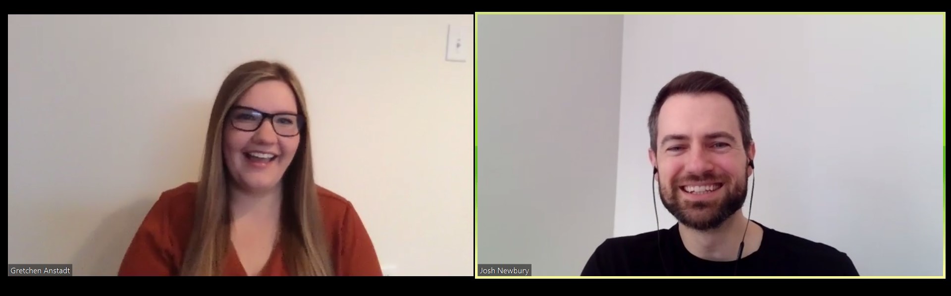 A screenshot of a video meeting with Gretchen Anstadt and Josh Newbury