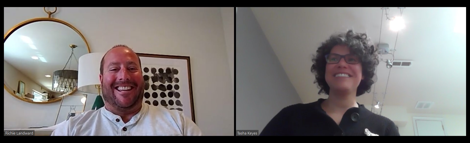 A screenshot of a video conference with College of Social Work professors Rich Landward and Tasha Seneca Keyes