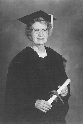 Belle S. Spafford with her degree